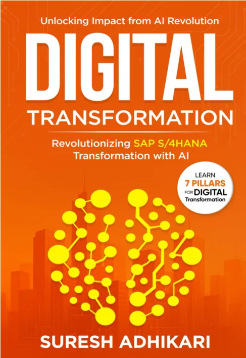 Book cover: Digital Transformation — Revolutionizing SAP S/4HANA Transformation with AI, by Suresh Adhikari